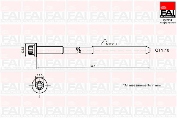 FAI AUTOPARTS Комплект болтов головки цилидра B1018